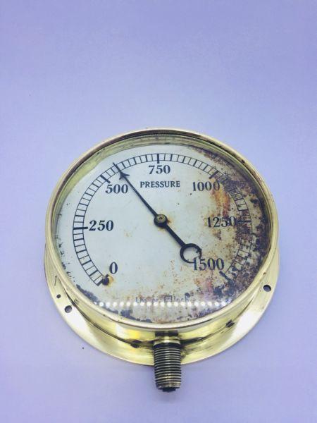 Vintage Brass Pressure Gauge 15cm