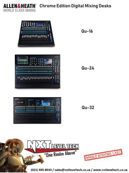 Allen and Heath QU16, QU24 and QU32 Chrome Edition Digital Mixing Desks - Stocks Last