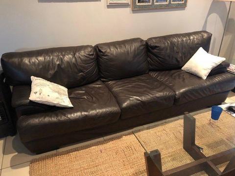 3 Seater Solid Brown Leather Couch