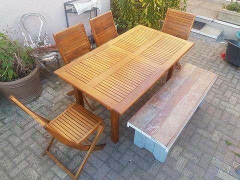 6 to 8 seater patio table and 4 chairs and an awesome bench WOODOC Applied to whole set