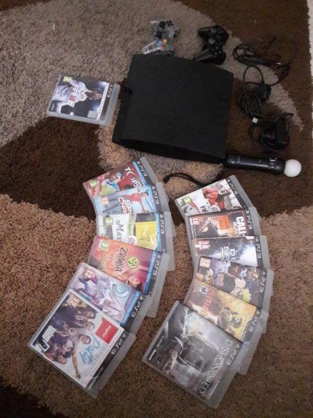 PS3 SLIM + 15 GAMES + Accessories FOR SALE