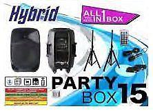Hybrid Party 2 x 15Inch Active Speakers, 2 x Stands, Mic and Cables Combo GJ