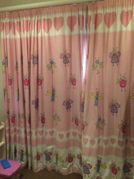 Girls Pink Gingham/Bug Curtains