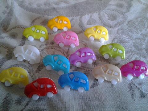 12 PCS BACK LOOP CAR RESIN BUTTONS -- 18 MM X 12 MM - MULTI COLORS - SEWING - CRAFTS - SCRAPBOOK