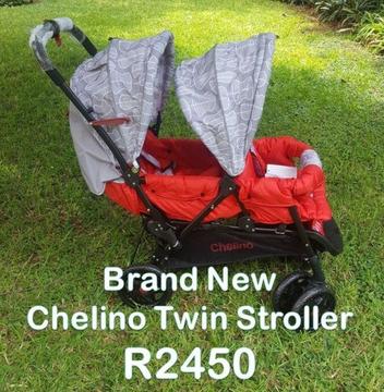 Brand New Chelino Twin Stroller (Red and White)