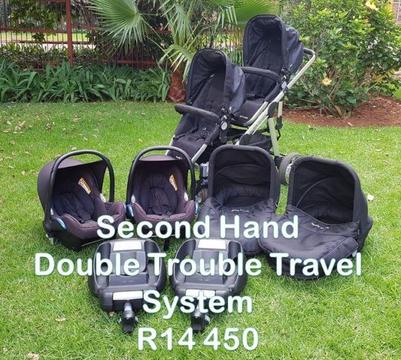 Second Hand Double Trouble Travel System with Maxi-Cosi Easy Bases