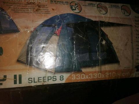 Camp Master 8 Sleeper tent with little varanda roof, bag and all poles & pegs
