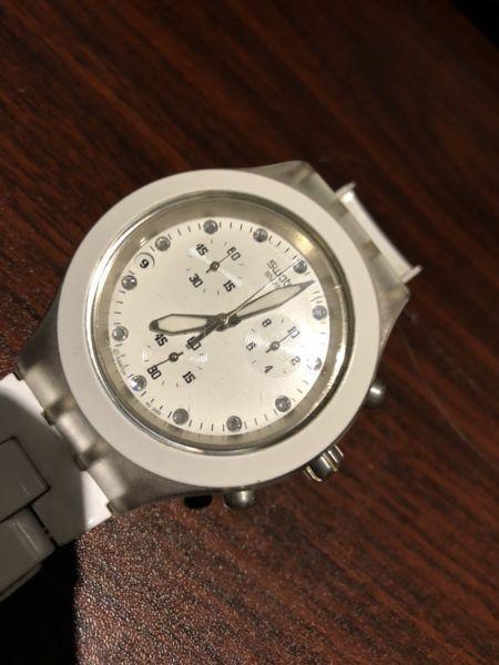 White Aluminum cubic Swatch Chronograph