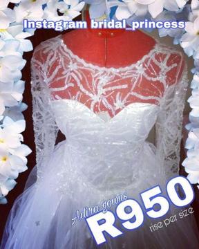 Long sleeve hand beaded crystal Wedding gowns R950 rise per size