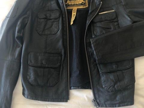 Superdry leather jacket in black