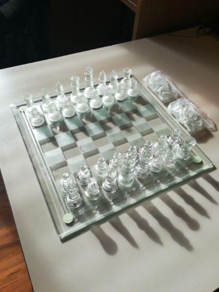 2 in 1 Glass chess and checkers board