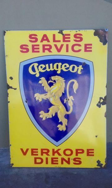 Peugeot Sales Service Enamel Sign