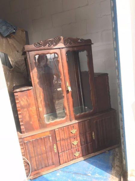 Antique imbuia didplay and drinks cabinet