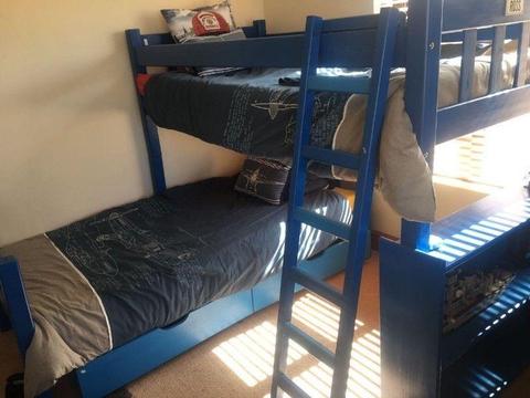 Bunk beds with bookshelf, and desk, with lots of storage, whole set for sale