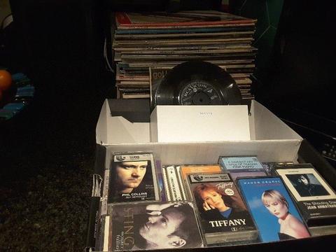 Sansui turntable & radio hi fi, L.P vinyl records, 45 single records,42 Cassettes