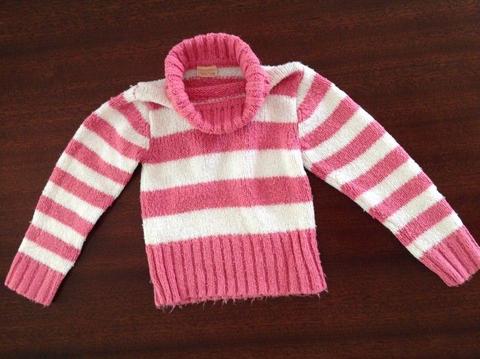 Girls Pink/White Stripped Jumper 4-5yrs