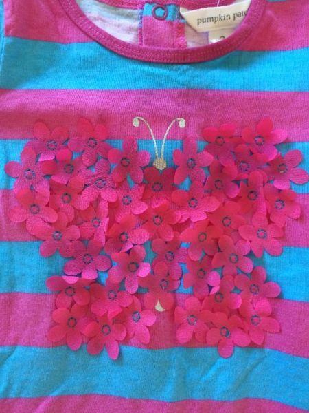 Pumpkin Patch girls' tshirt pink and blue- Size 2 (12-18m) BRAND NEW!