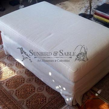 Large luxury ottoman in Hertex linen fabric (available as one or as a pair) sample stock, brand new