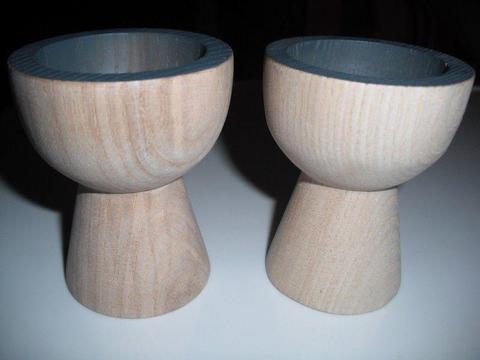 2x Modern Wooden Egg Cups New