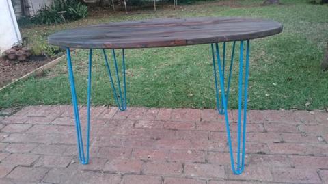 Wooden table with hairpin legs
