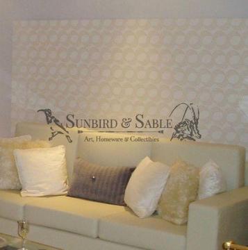 Large cream wallpapered decorative panel for lounge or bedroom
