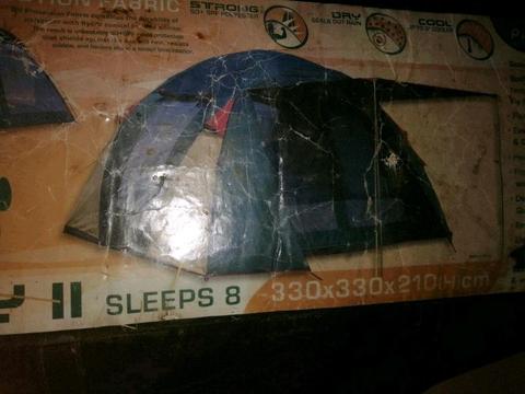 Camp Master 8 Sleeper tent with little varanda roof, bag and all poles & pegs