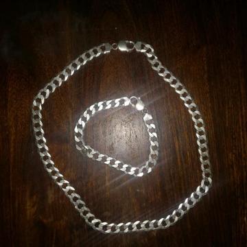 Silver chain and bracelet 925 italy set(10mm)