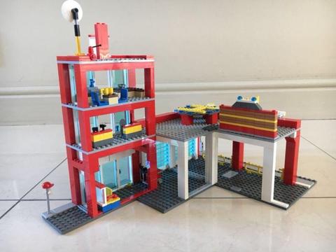 LEGO fire station and trucks