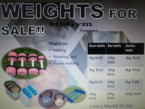 Gym weights, dumbbells, barbells, kettlebells