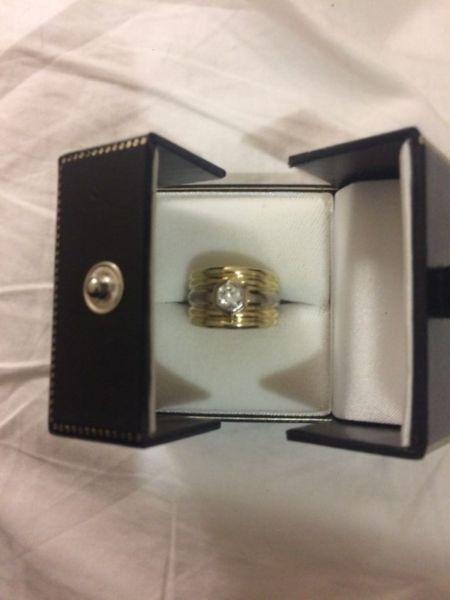 18K Yellow and White gold handcrafted diamond ring for sale
