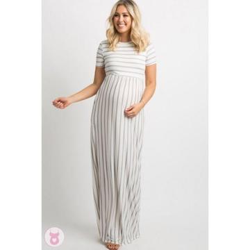 Striped Pocket Maxi Dress Ivory Grey