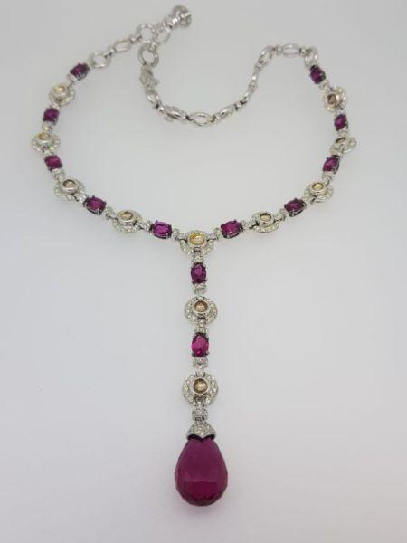 18ct Gold Rubellite and Diamond Ladies Necklace