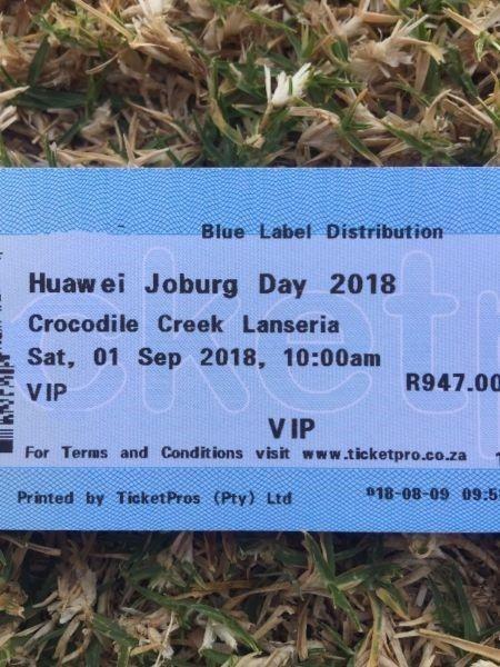 price reduce!!! a few VIP tickets Huawei Joburg Day 2018 for sale R500 each
