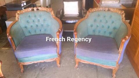 ✔ Pair of Antique French Regency Armchairs (circa 1900)