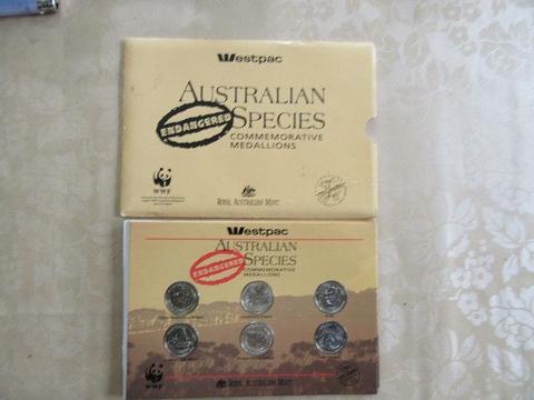 SIX COMMEMORATIVE MEDALLIONS - WESTPAC 175 YEARS - ENDANGERED AUSTRALIAN SPECIES - AS PER SCAN