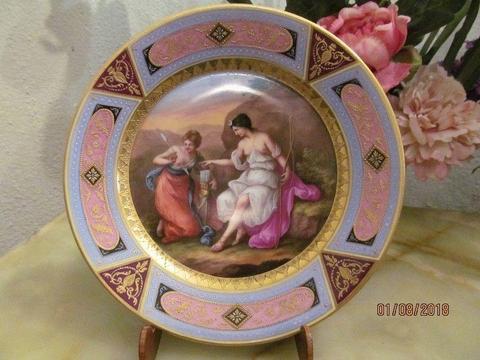 19 c MEISSEN/ROYAL VIENNA Cabinet Plate DIANA with Nymph- Hand painted after Guido Reni