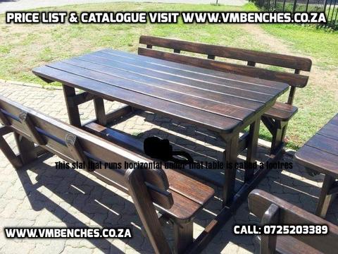 PATIO BENCHES and OUTDOOR FURNITURE, FULL PRICE LIST--- CATALOGUE visit --- WWW.VMBENCHES.CO.ZA