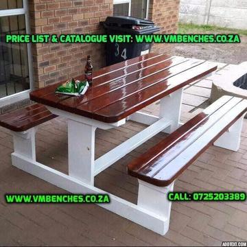 PATIO BENCHES and OUTDOOR FURNITURE, FULL PRICE LIST--- CATALOGUE visit --- WWW.VMBENCHES.CO.ZA