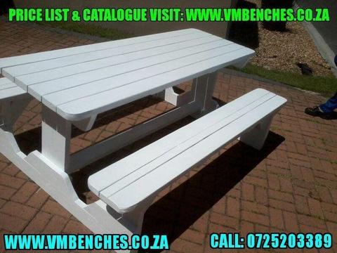 PICNIC BENCHES and OUTDOOR FURNITURE, FULL PRICE LIST--- CATALOGUE visit --- WWW.VMBENCHES.CO.ZA