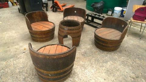 Wine barrel garden set