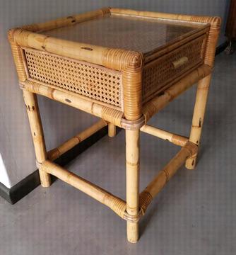 Cane Side Table with Drawer