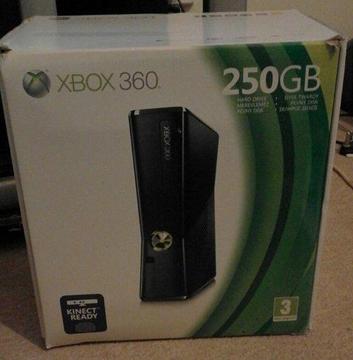 Xbox 360 with 5 games and steering wheel control
