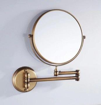 Double Sided Magnification Vanity Mirror - Wall Mount Brass