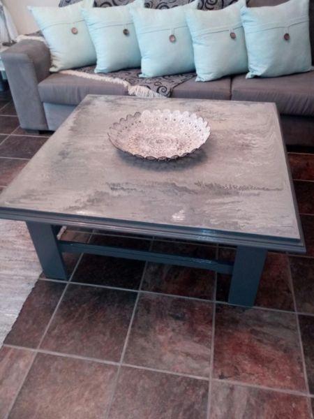 Beautiful solid wood coffee table painted by Nostalgia Decor