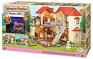 Sylvanian families city lights house and large box of furniture