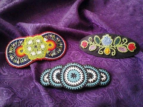 3 NATIVE AMERICAN, HAND-MADE SEED BEAD HAIR BARRETTES --- NEW --- YOUR CHOICE R100