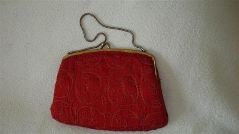 Red embroidered silk hand bag (Ad no 1)