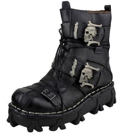 Motorcycle Boots Retro Genuine Cow Leather Skull Buckle
