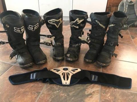 Various motorbike boots and kidney belt