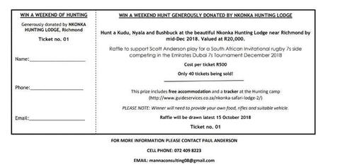 Kudu, Nyala, Bushbuck hunting package raffle (Only 40 tickets will be sold)